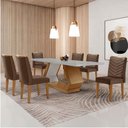 Ver imagem 1 de Mesa de Jantar Alvorada 180cm com 6 Cadeiras Liz Moderna Veludo Marrom/off White/imbuia