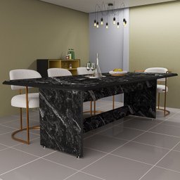 Mesa de Jantar 220x90 em Mdf com Tampo Marmorizado e Base Pérola Design Moderno e Elegante - 3