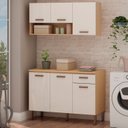Ver imagem 1 de Lavanderia Modulada 2 Peças,1 Armário Aéreo e 1 Balcão 120cm Essência 100% MDF Bege/Freijó