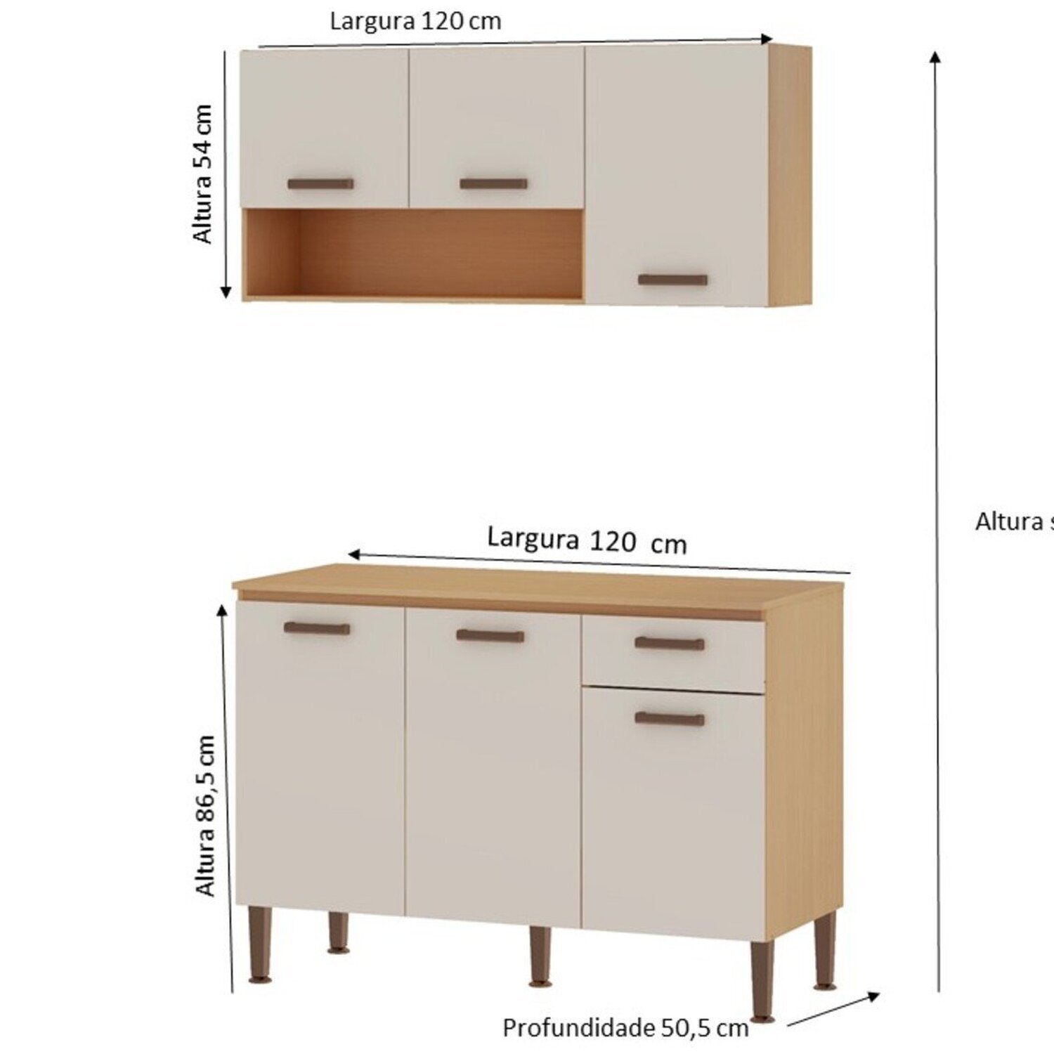 Lavanderia Modulada 2 Peças,1 Armário Aéreo e 1 Balcão 120cm Essência 100% Mdf - 4