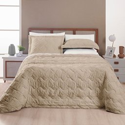 Kit Cobre Leito Colcha Casa Scarpa Adele Queen Dupla Face Micropercal 300 Fios 3 Peças - Bege - 2