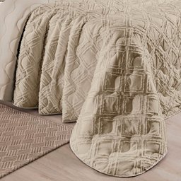 Kit Cobre Leito Colcha Casa Scarpa Adele Queen Dupla Face Micropercal 300 Fios 3 Peças - Bege - 5