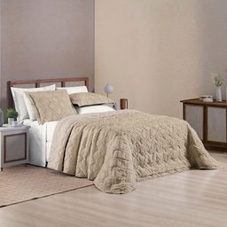 Kit Cobre Leito Colcha Casa Scarpa Adele Queen Dupla Face Micropercal 300 Fios 3 Peças - Bege - 3