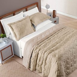 Kit Cobre Leito Colcha Casa Scarpa Adele Queen Dupla Face Micropercal 300 Fios 3 Peças - Bege - 1