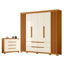 Ver imagem 1 de Guarda Roupa Casal Doble 06 Portas e Cômoda Sapateira Atena 04 Gavetas e 02 Portas Cinamomo Off