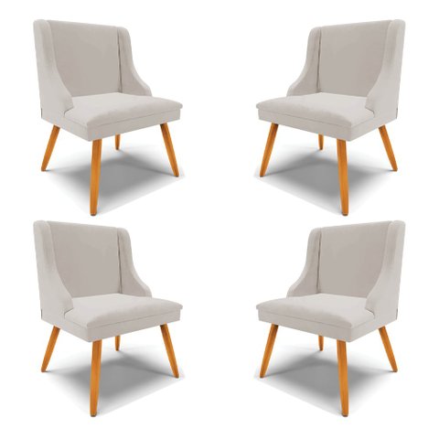 Kit 4 Cadeiras Decorativas Sala de Jantar Pés Palito de Madeira Firenze Veludo Cinza/Natural G19 - G