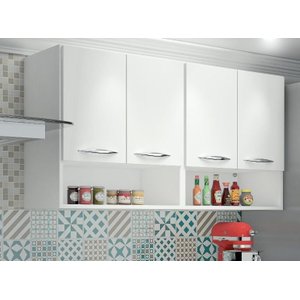 Módulo Aéreo 4 Portas 1,20m Armário Parede Cozinha Multiuso ClickForte Branco