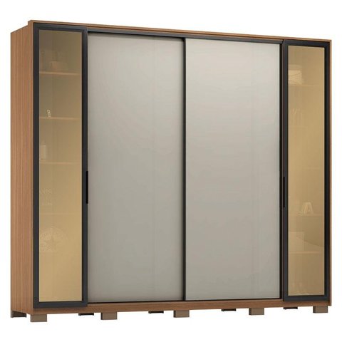 Guarda Roupa Casal Laredo Amêndola Touch Nude Prime Flex com Portas de Vidro Reflecta e Pés - Demart