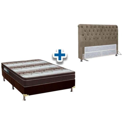 Cama Box Queen CRC + Colchão Ortopédico Ortobom + Cabeceira Imperatriz Marrom