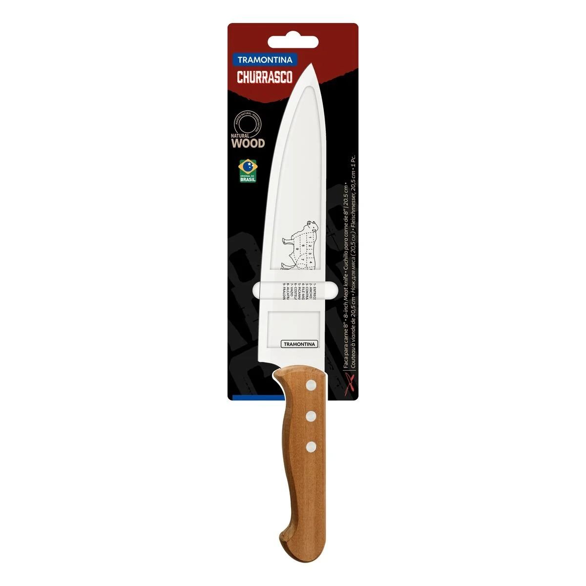 Faca Churrasco Carne Tramontina Aço Inox Cabo Madeira 8 Pol - 3