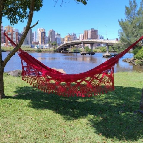 Rede Descanso Dormir Vermelho Reforçada Bucho de Boi Casal Luxo