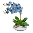 Ver imagem 1 de Arranjo E Vaso Espelhado Prata 2 Flores de Orquídeas Azul