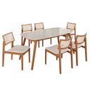 Ver imagem 2 de Sala de Jantar Mesa 160x76cm Tampo em MDF com Vidro 6 Cadeiras em Linho Ceci Yescasa Marrom/Marromis