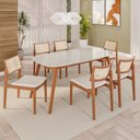 Ver imagem 1 de Sala de Jantar Mesa 160x76cm Tampo em MDF com Vidro 6 Cadeiras em Linho Ceci Yescasa Marrom/Marromis