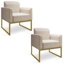 Ver imagem 1 de Kit 02 Poltronas Marisa Linho Areia A27 Base Industrial Metálica Dourado - D’Rossi