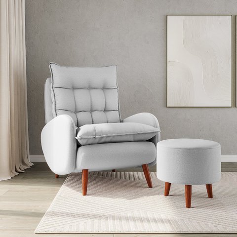 Poltrona Eloá Plus com Puff Linho para Sala de Estar