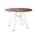 Ver imagem 1 de Mesa Eiffel Redonda 110Cm Tampo De Madeira Amendôa Com Base De Ferro Branco - Cor: Marrom