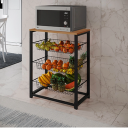 Fruteira com Suporte para Micro-ondas Barcelona Aço Preto Cesto Preto Tampo Canela - 1
