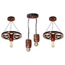 Ver imagem 1 de Kit Luminárias em Madeira Maciça – 1 Pendente Barril + 2 Pendentes Roda de Carroça - Mogno