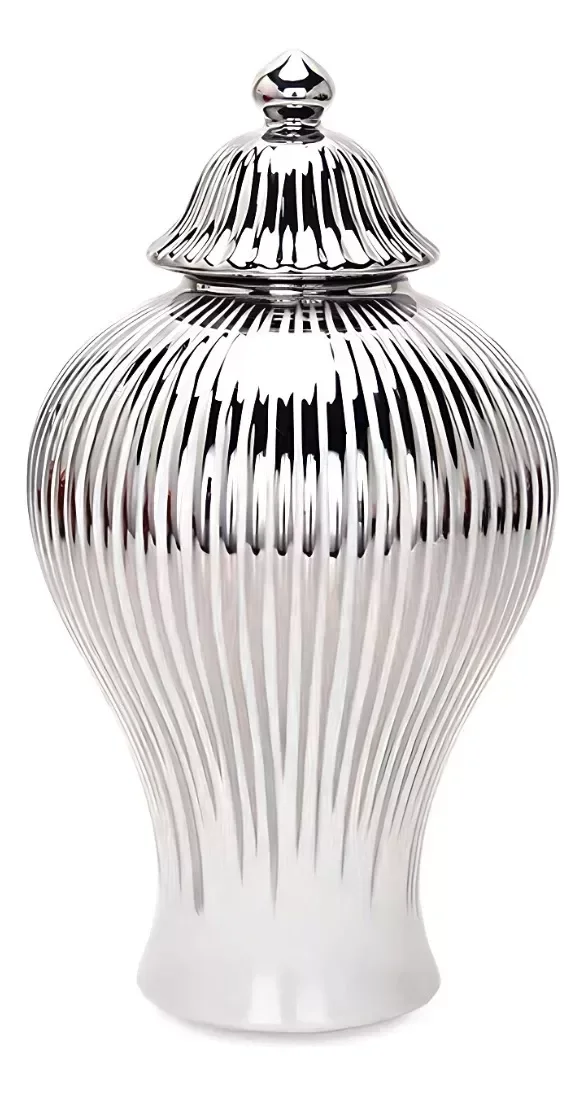 Ver imagem 1 de Vaso Prateado Decorativo Porcelana Chinesa Mesclado 30x16
