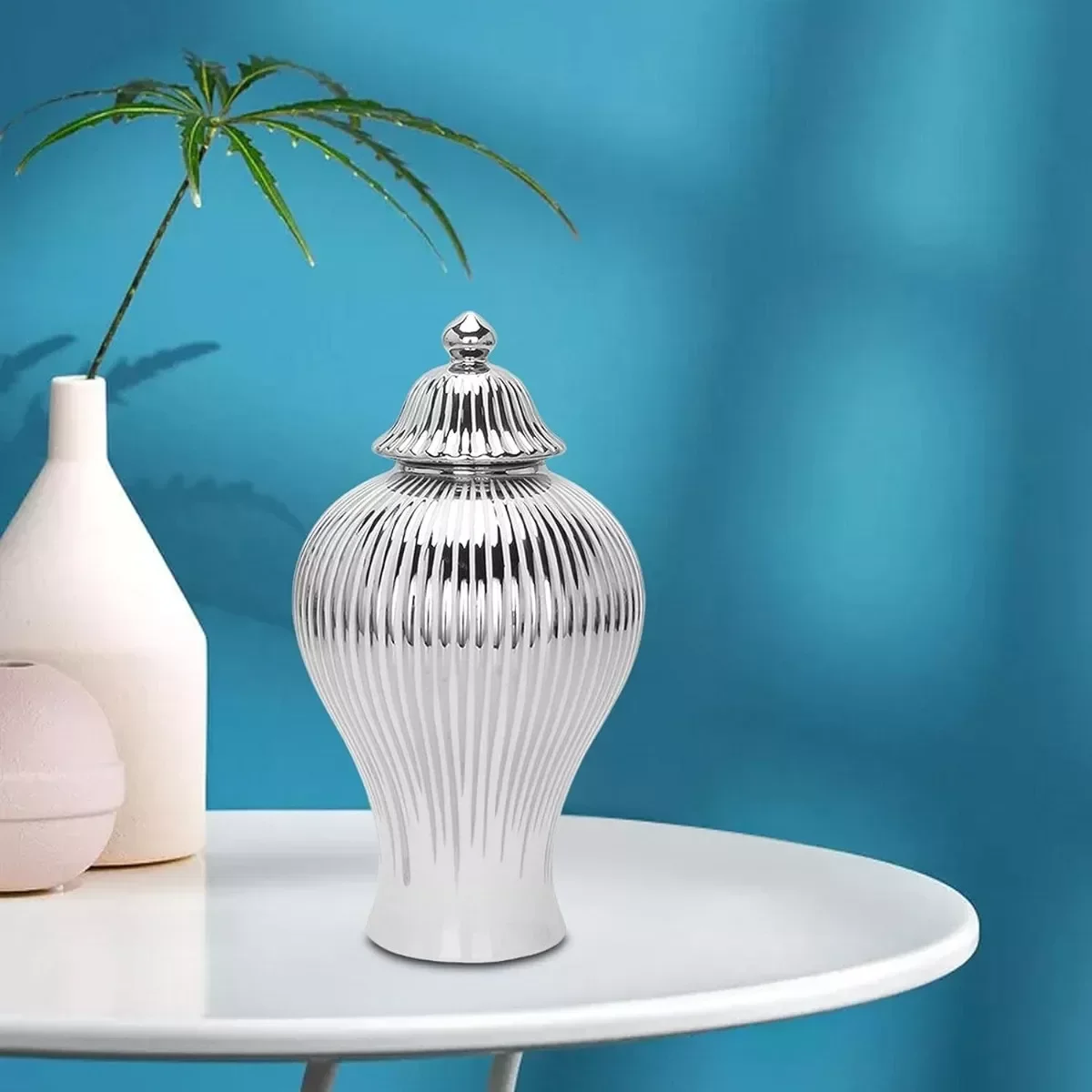 Ver imagem 4 de Vaso Prateado Decorativo Porcelana Chinesa Mesclado 30x16