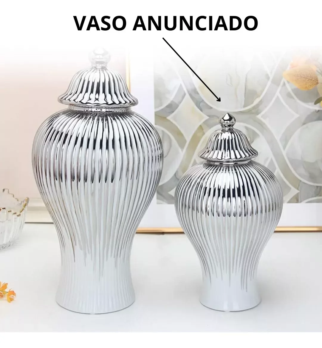 Vaso Prateado Decorativo Porcelana Chinesa Mesclado 30x16 - 2