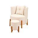 Ver imagem 1 de Kit Poltrona e Puff Luna Decorativa Curvo Orgânico Boucle Off White - Montanaris Decor