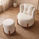 Ver imagem 6 de Kit Poltrona e Puff Luna Decorativa Curvo Orgânico Boucle Off White - Montanaris Decor