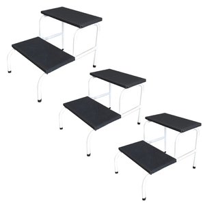 Kit 3 Escada Clínica de 2 Degraus Esmaltada Branca Tubo Com Piso em MDF Com Antiderrapante Medcombo 