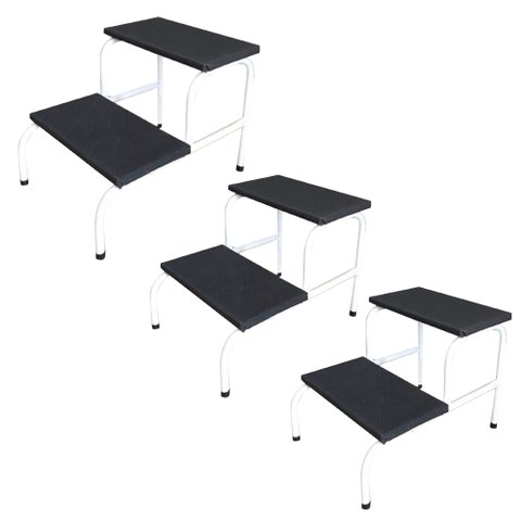Kit 3 Escada Clínica de 2 Degraus Esmaltada Branca Tubo Com Piso em MDF Com Antiderrapante Medcombo 