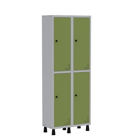Armário Locker Guarda Volume Aço Light 4 Portas 69x179,5cm Cinza/Verde