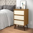 Ver imagem 1 de Mesa de Cabeceira Wood com 3 Gavetas e Pés Estilo Retrô - EJ Móveis:Freijó/Off White