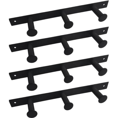 4 Cabideiros Parede Pretos 3 Ganchos 30cm Bolsas Duller