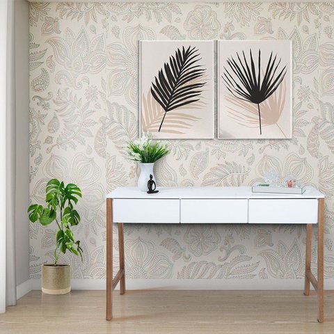 Aparador Escrivaninha Paris em Madeira Maciça e MDF Branco/Marrom