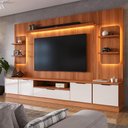 Ver imagem 2 de Estante Home para TV até 75” Noble 270cm com 2 Torres Nichos e LED para Sala Jequitiba/Off White