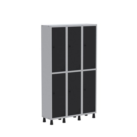 Armário Locker Guarda Volume Aço Light 6 Portas 103,5x179,5cm Cinza/Preto