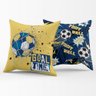 Par de Almofadas Estampadas Cheias Futebol Goal Amarelo-azul Marinho 45cm X 45cm Enchimento Refil em - 1