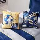 Ver imagem 2 de Par de Almofadas Estampadas Cheias Futebol Goal Amarelo-azul Marinho 45cm X 45cm Enchimento Refil em