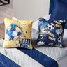 Par de Almofadas Estampadas Cheias Futebol Goal Amarelo-azul Marinho 45cm X 45cm Enchimento Refil em - 2