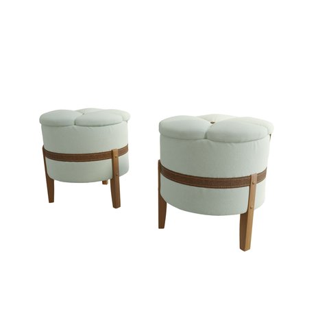 Kit 2 Puffs Pétala Decorativo Premium Apoio para Os Pés Banco Estofado Redondo Luxo Cor Verde