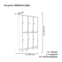 Armário Locker Guarda Volume Aço Light 6 portas 103,5x179,5cm - 4