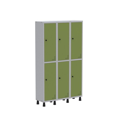 Armário Locker Guarda Volume Aço Light 6 Portas 103,5x179,5cm Cinza/Verde