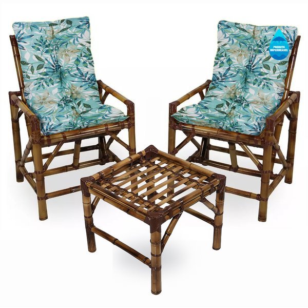 Kit Cadeiras de Bambu 2 Lugares com Almofadas Impermeáveis Tiffany