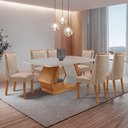 Ver imagem 1 de Mesa de Jantar Alvorada 180cm Tampo MDF Vidro Canto Copo com 6 Cadeiras Carolina