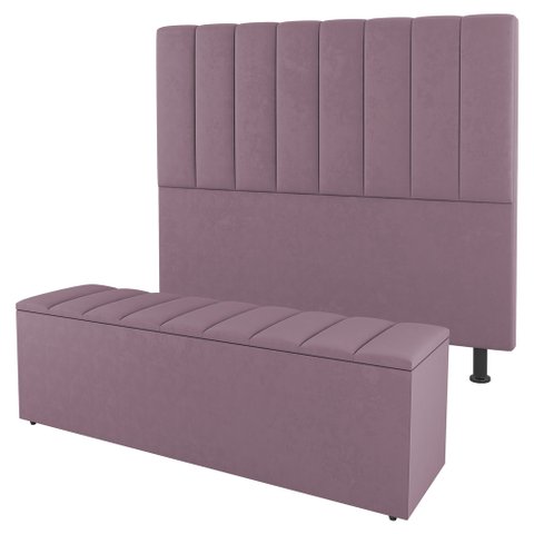 Kit Cabeceira e Baú Cama Box Queen Size Cora 160cm Suede Rosé - Desk Design
