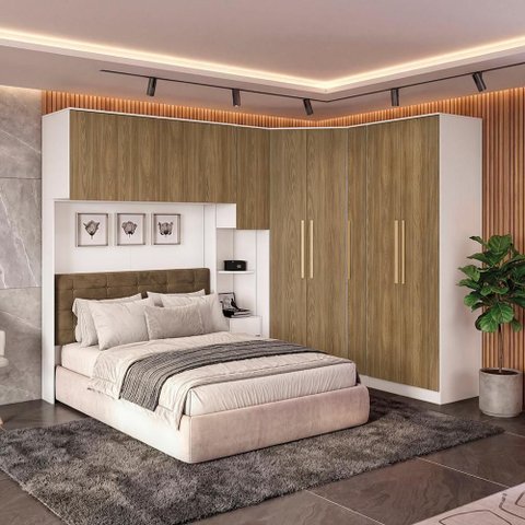 Quarto Modulado Adapt 10 Portas 5 Gavetas MDP 506cm Branco-Nogueira