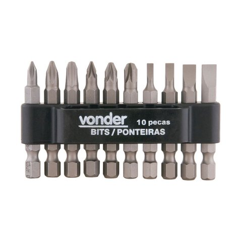 Jogo de Bits Ponteira com 10 Peças Encaixe Sextavado 1/4" - 35.38.100.000 Vonder