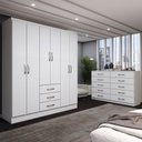 Ver imagem 1 de Guarda-roupa Casal Lydia 6 Portas 3 Gavetas com Cômoda 10 Gavetas Branco - Panorama Móveis