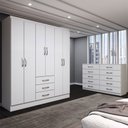 Ver imagem 6 de Guarda-roupa Casal Lydia 6 Portas 3 Gavetas com Cômoda 10 Gavetas Branco - Panorama Móveis