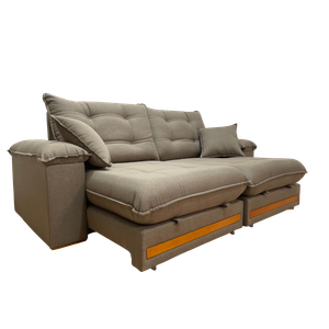 Sofá Retrátil Reclinável 2,10 M Linho Marrom A229 Gael